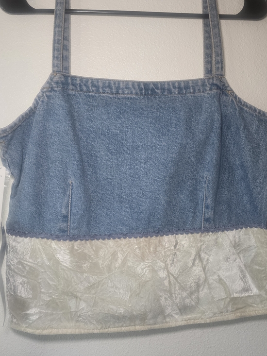 Wrangler Tops - Vintage Wrangler Womans Denim And Cream Velvet Crop Top Sz LG NWT